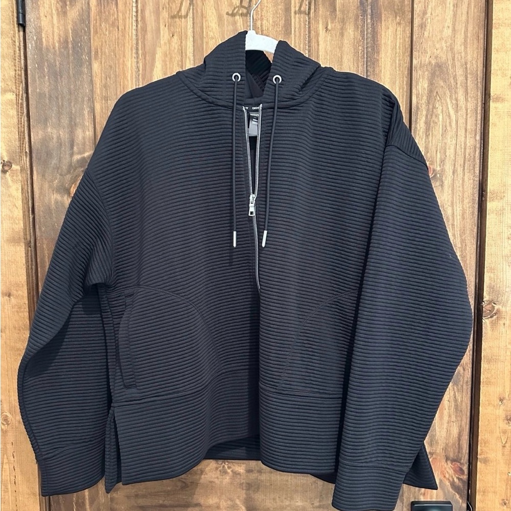 DKNY Black Ribbed Full-Zip Hoodie Jacket
